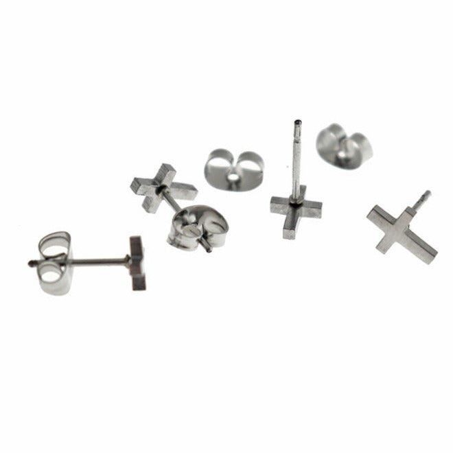 Stainless Steel Earrings - Cross Studs - 8mm x 5mm - 2 Pieces 1 Pair - ER395