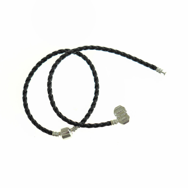Bracelets Simili Cuir Noir 7" - 3mm - 5 Bracelets - N336