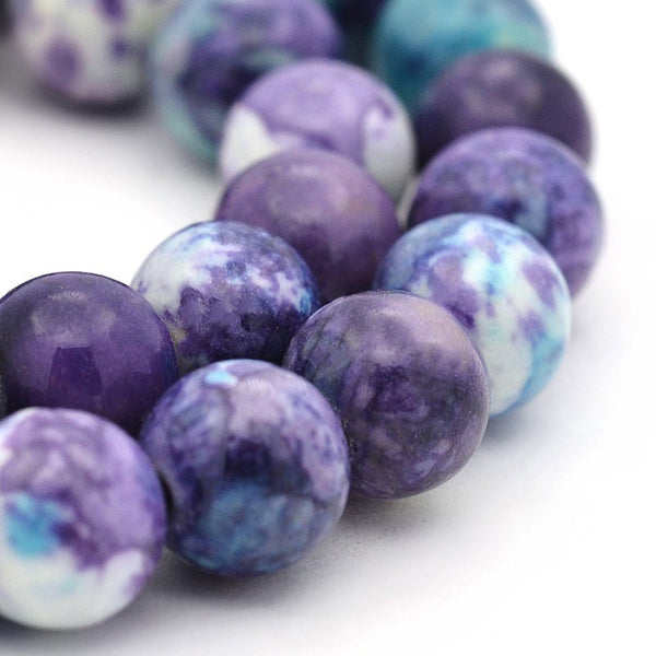 Perles de Jade Synthétiques Rondes 6mm - Violet et Bleu - 1 Rang 64 Perles - BD941