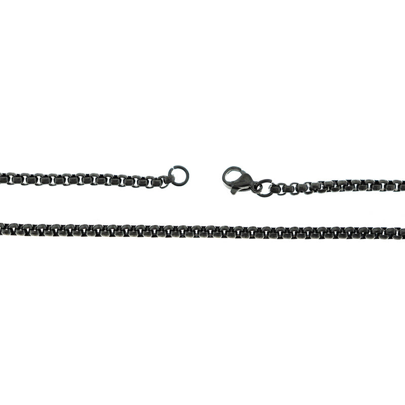 Gunmetal Black Stainless Steel Box Chain Necklaces 23" - 2mm - 5 Necklaces - N658