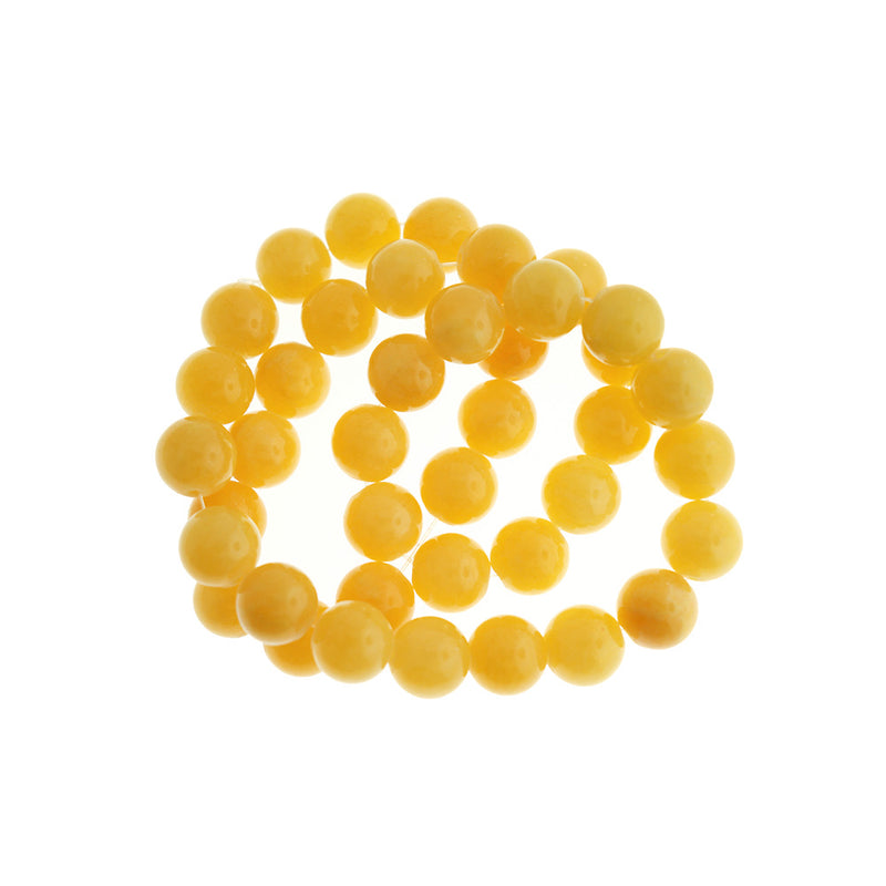 Perles rondes en jade naturel 10 mm - Jaune pissenlit - 1 rang 40 perles - BD1759
