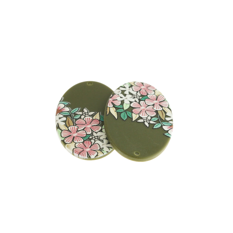 2 Painted Floral Acrylic Charms - K472