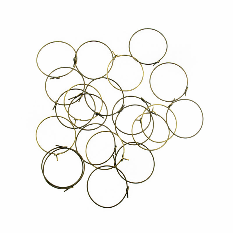 Bronze Tone Earring Wires - Wine Charms Hoops - 25mm - 20 Pieces - Z1258