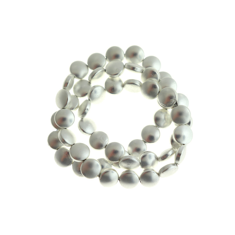 Flat Round Synthetic Hematite Beads 8mm x 4mm - Frosted Silver - 1 Strand 50 Beads - BD1168