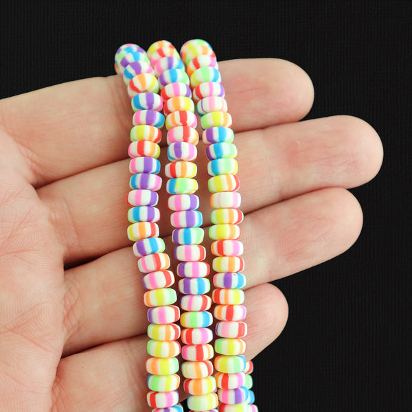 Abacus Polymer Clay Beads 6mm x 3mm - Rainbow Stripe - 1 Brin 110 Perles - BD1259