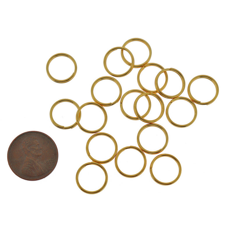 Anneaux fendus en acier inoxydable doré 12 mm x 2 mm - calibre 12 ouvert - 10 anneaux - SS093