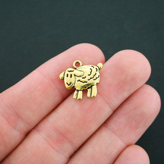 6 Sheep Antique Gold Tone Charms 2 Sided - GC504