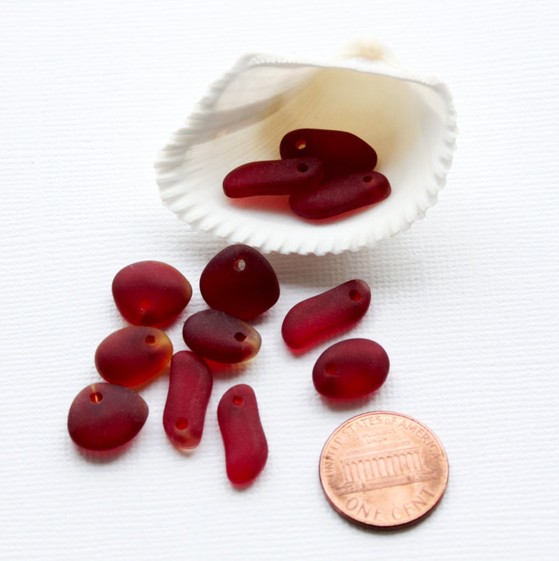 4 Red Pebble Cultured Sea Glass Charms - U025