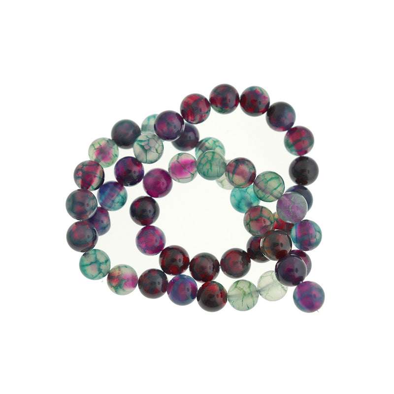 Perles de veine de dragon naturelles rondes 8 mm - teintées violet et bleu - 1 brin 47 perles - BD1706