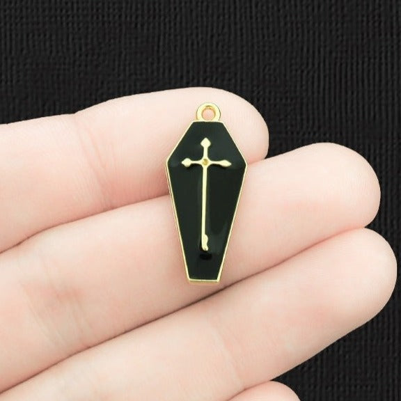 4 breloques en émail ton or cercueil croix - E1445