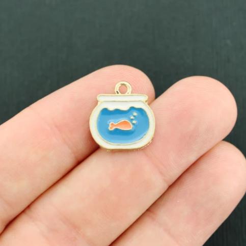 4 Goldfish Gold Tone Enamel Charms - E666