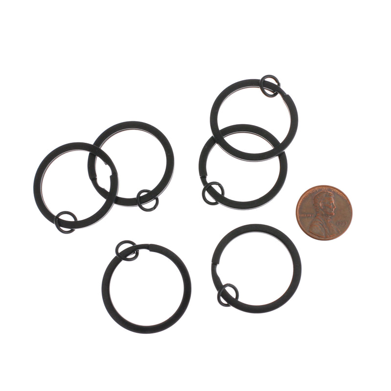 Black Enamel Key Rings with Attached Jump Ring - 30mm - 4 Pieces - FD263