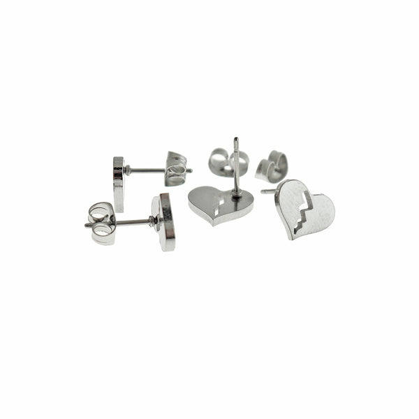 Stainless Steel Earrings - Broken Heart Studs - 10mm - 2 Pieces 1 Pair - ER875