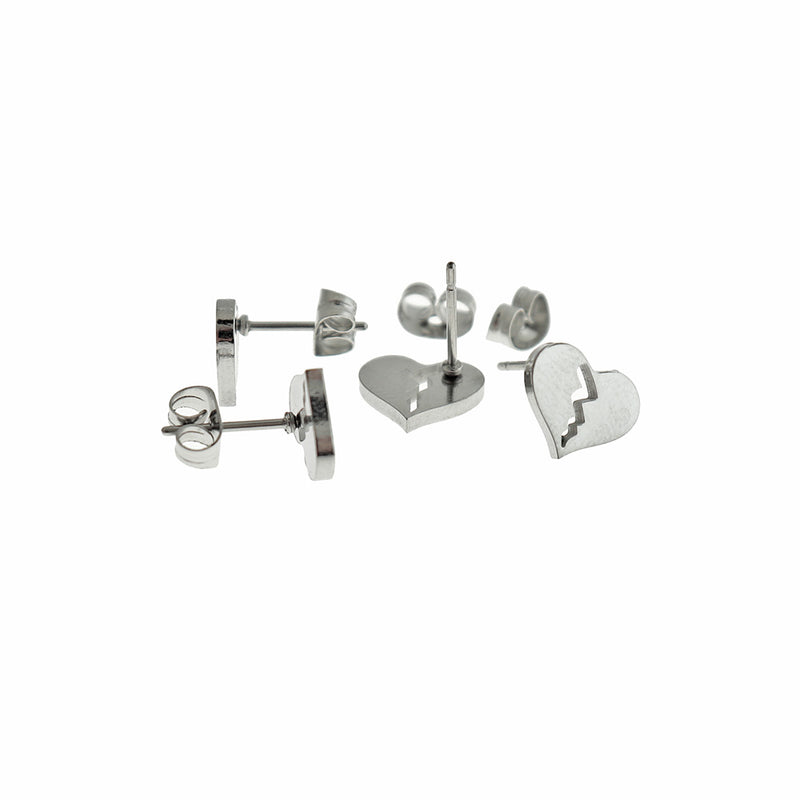 Boucles d'Oreilles Acier Inoxydable - Clous Coeur Brisé - 10mm - 2 Pièces 1 Paire - ER875