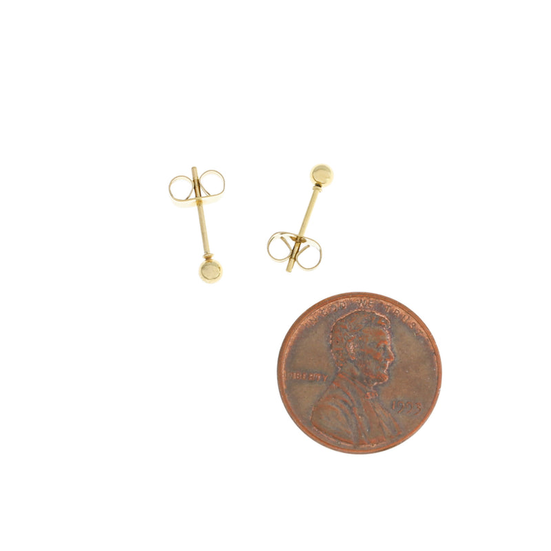 Gold Stainless Steel Earrings - Ball Studs - 11mm x 3mm - 2 Pieces 1 Pair - ER212
