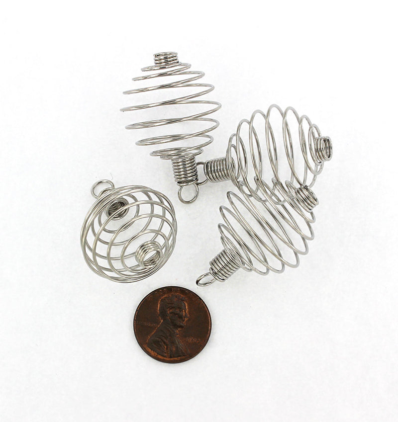 Silver Tone Spiral Bead Cages - 34mm x 24mm - 4 Pieces - MT619