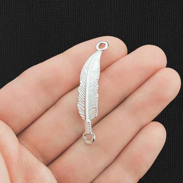 4 Feather Connector Silver Tone Charms - SC3319