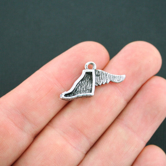 5 Winged Shoe Antique Silver Tone Charms - SC4796