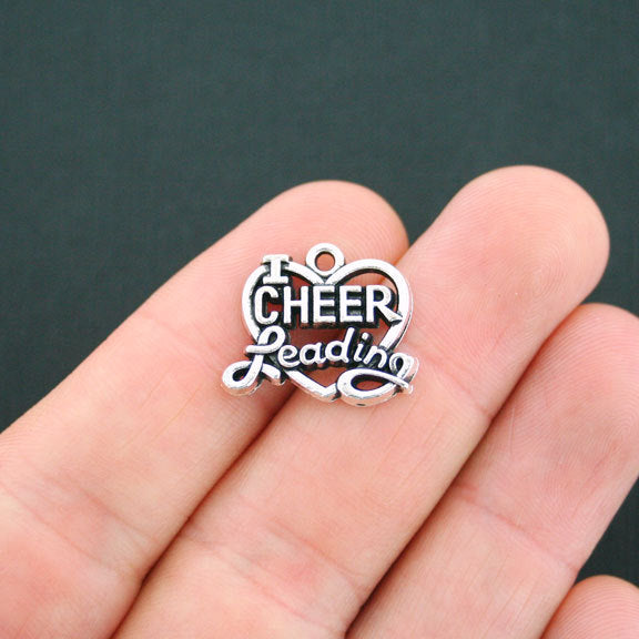 5 I Love Cheerleading Antique Silver Tone Charms - SC4820