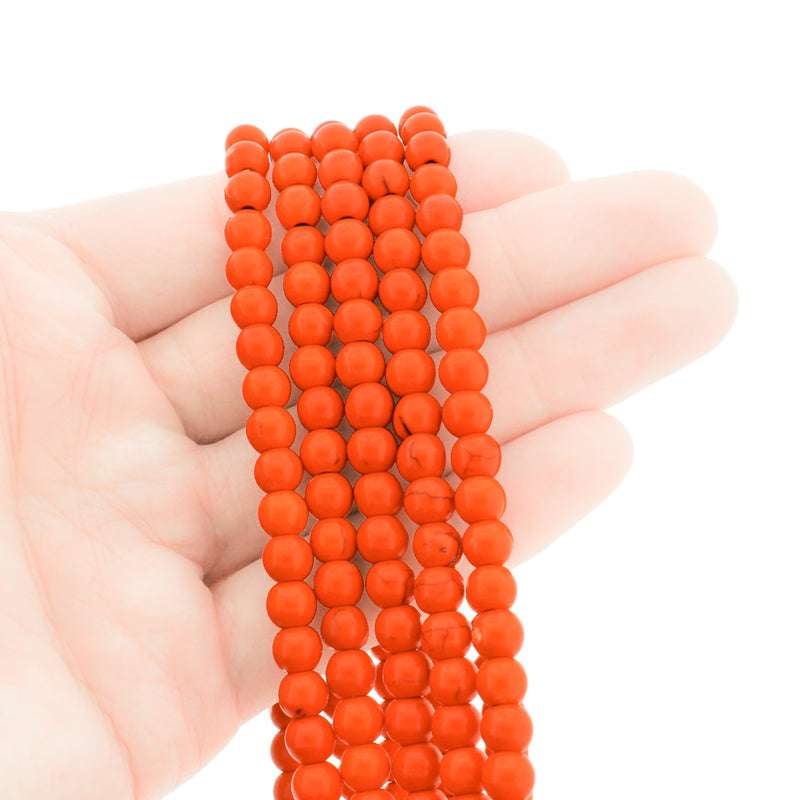 Round Synthetic Turquoise Beads 6mm - Bright Orange - 1 Strand 67 Beads - BD2789
