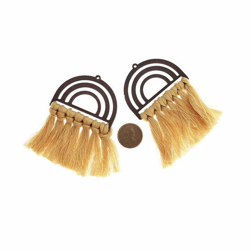 Polycotton Fan Tassels - Natural Wood and Brown - 2 Pieces - TSP323