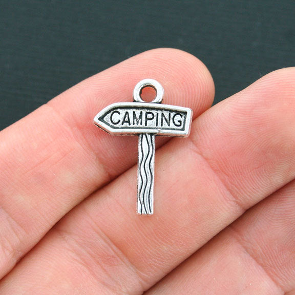 8 Camping Antique Silver Tone Charms 2 Sided - SC4169