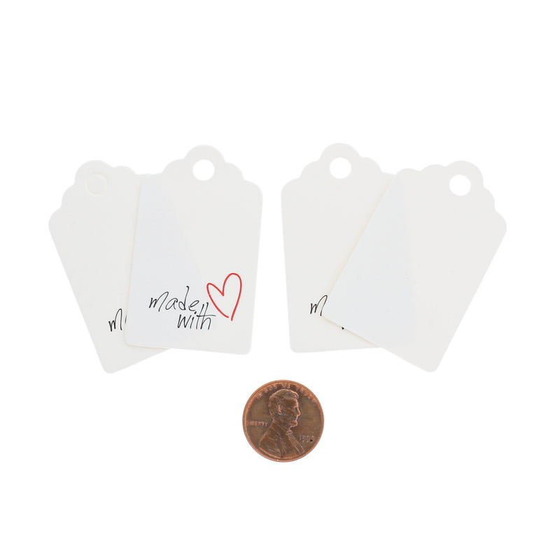 BULK 100 White Paper Tags Made With Love Tags - TL113