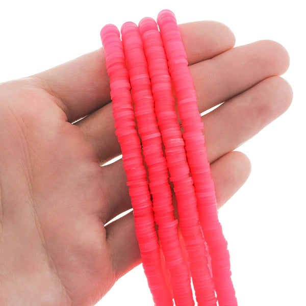 Heishi Polymer Clay Beads 6mm x 1mm - Neon Pink - 1 Strand 320 Beads - BD825