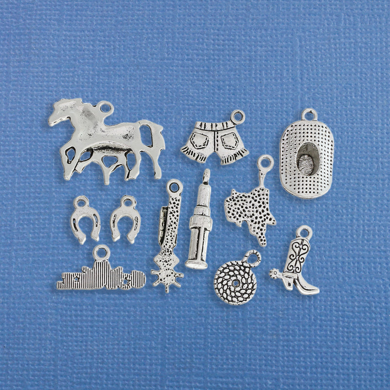 Cowgirl Charm Collection Antique Silver Tone 11 Charms - COL180