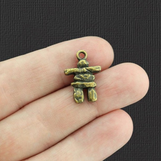 4 Inukshuk Antique Bronze Tone Charms 2 Sided - BC221