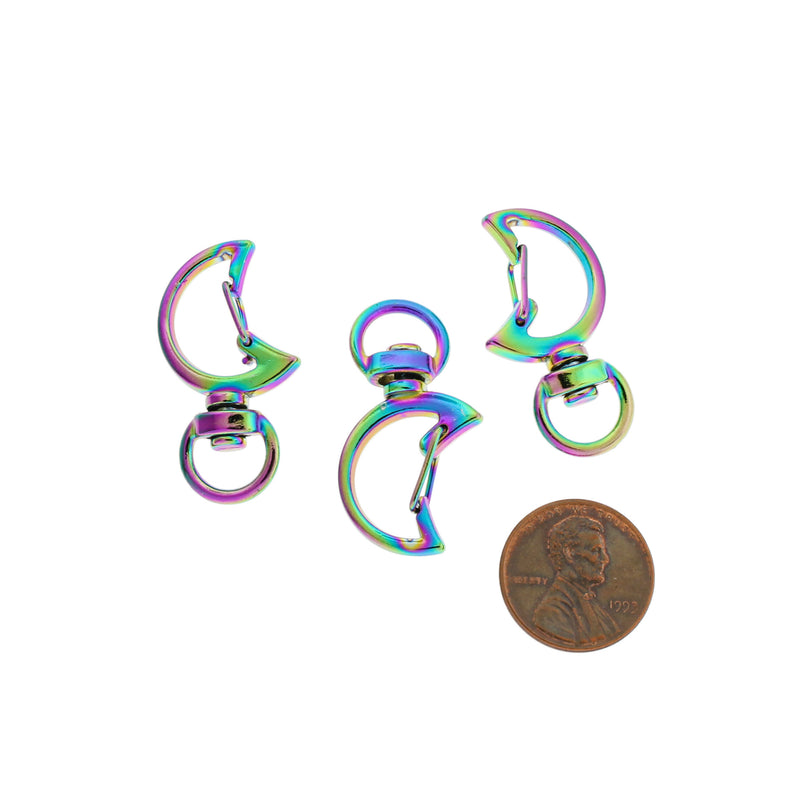 Crescent Moon Rainbow Electroplated Key Rings - 35mm x 17mm - 2 Pieces - FD128