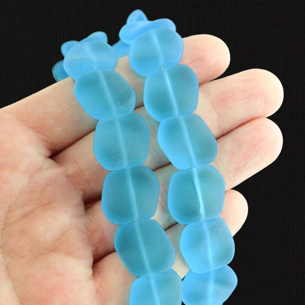 Nugget Cultured Sea Glass Beads 18mm x 17mm - Frosted Pacific Blue - 1 Strand 11 Beads - U224