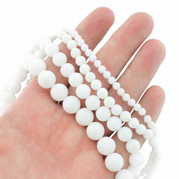 Round Natural Agate Beads 4mm -10mm - Choose Your Size - Milky White - 1 Full 14.5" Strand - BD1866