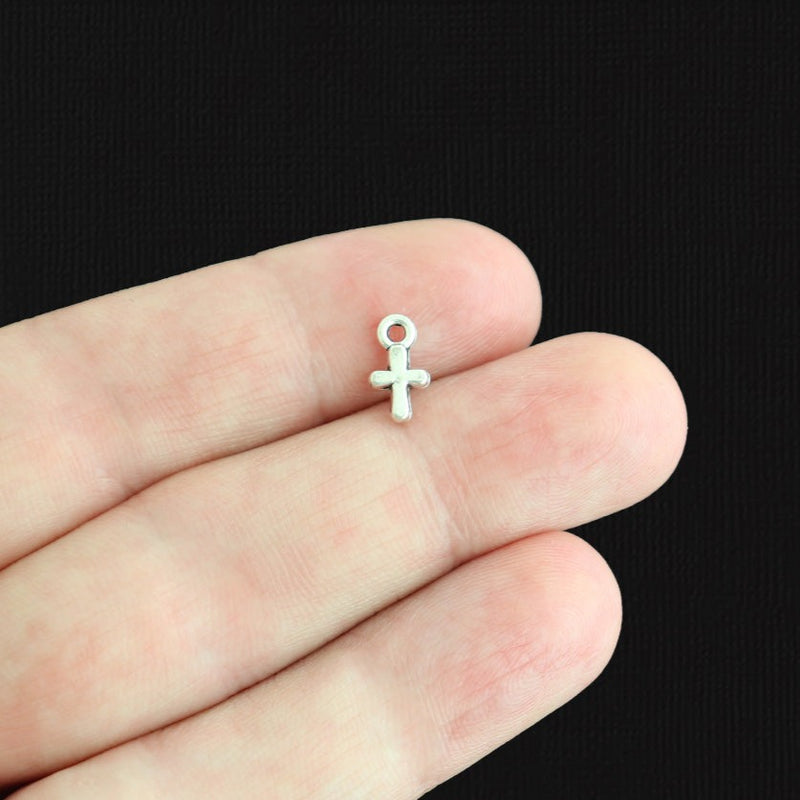 20 Tiny Cross Antique Silver Tone Charms 2 faces - SC1194