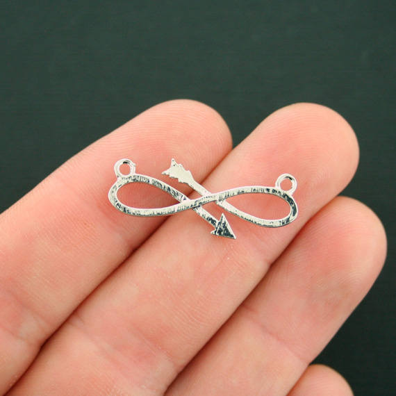 2 Infinity Arrow Connector Antique Silver Tone Charms - SC7407