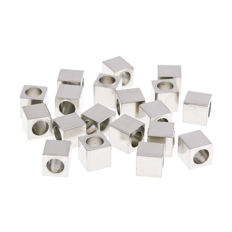 Cube Stainless Steel Spacer Beads 6mm x 6mm - Silver Tone - 6 Beads - MT354