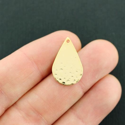 2 Hammered Teardrop Gold Tone Brass Charms 2 Sided - BR088