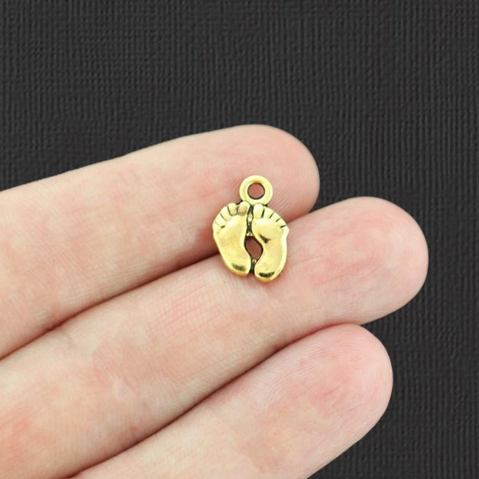 15 Baby Feet Antique Gold Tone Charms - GC652