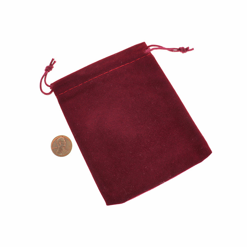 5 Velvet Drawstring Bags 12cm x 10cm Red Jewelry Pouch - TL083
