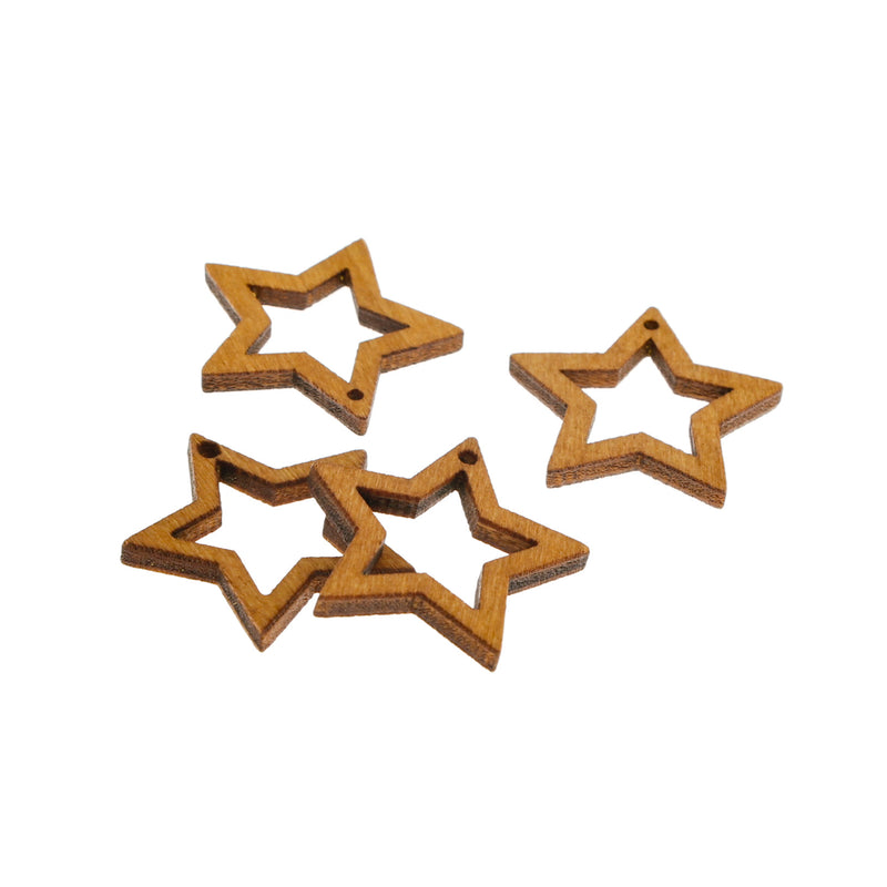 10 Star Natural Wood Charms 2 Sided - WP475
