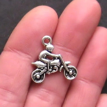 5 Dirtbike Antique Silver Tone Charms 2 Sided - SC847