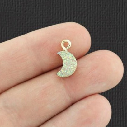 2 Crescent Moon Druzy Gold Tone Resin Charms - K077