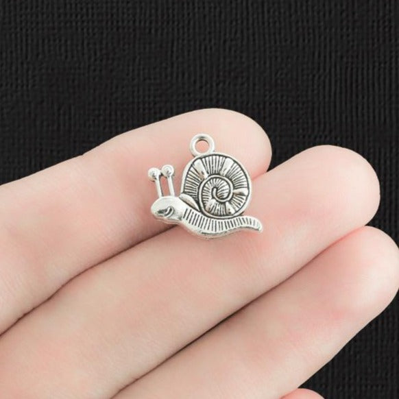 6 Snail Antique Silver Tone Charms 2 Sided - SC2090