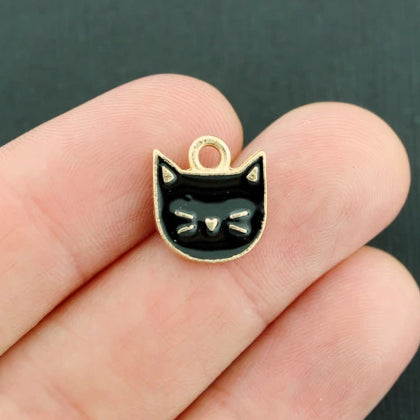 4 Cat Gold Tone Enamel Charms - E181