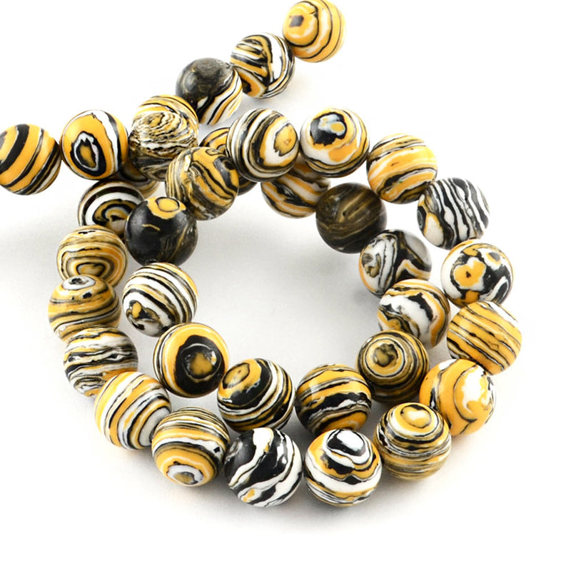 Round Imitation Gemstone Beads 8mm - Black, White and Yellow - 1 Strand 50 Beads - BD265
