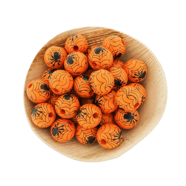 Spacer Wooden Beads 16mm - Orange Spider Web - 10 Beads - BD1260