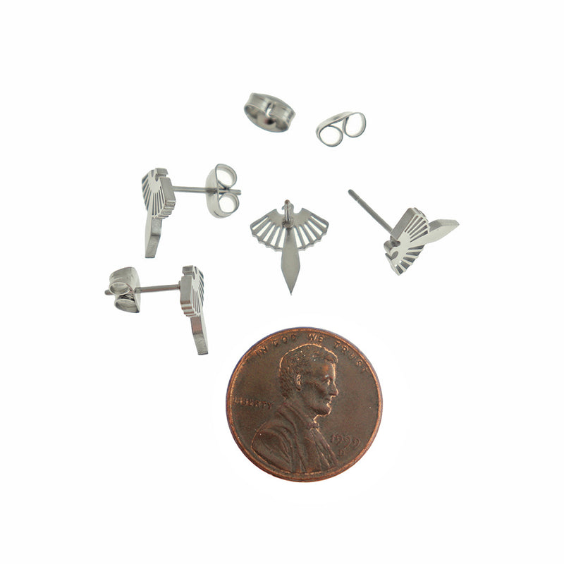 Stainless Steel Earrings - Bird Studs - 10mm x 11mm - 2 Pieces 1 Pair - ER896