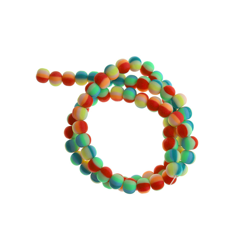 Round Polymer Clay Beads 6.5mm - Rainbow - 1 Strand 68 Beads - BD1881