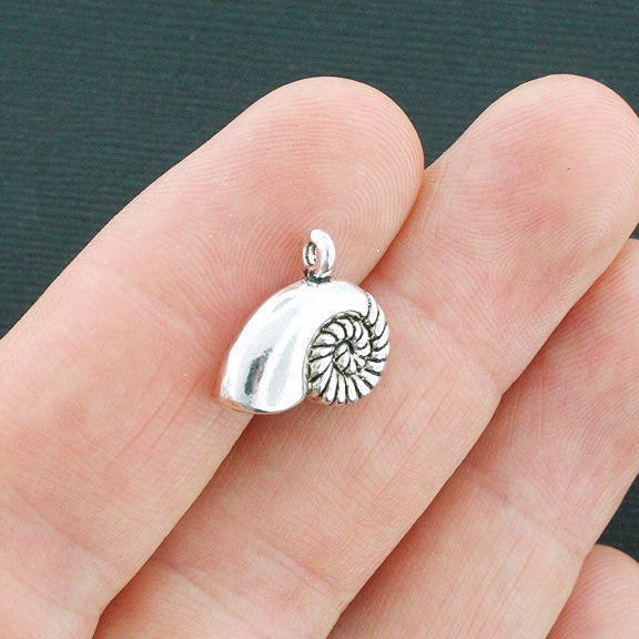 6 Seashell Antique Silver Tone Charms 2 Sided - SC3943