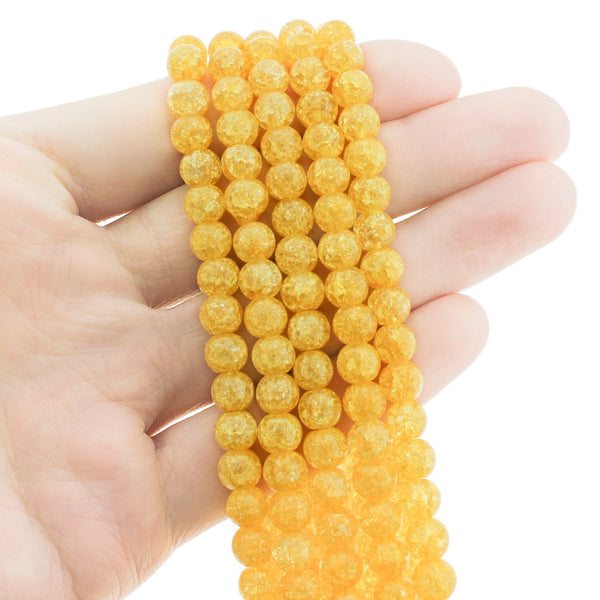 Perles rondes en agate naturelle 6 mm - Craquelé poli jaune - 1 brin 62 perles - BD1432